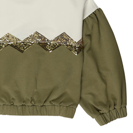 Panço Kız Çocuk Pul Nakış Detaylı Sweatshirt Haki