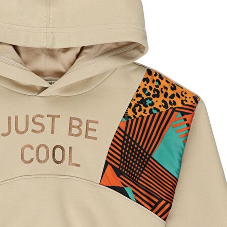Panço Kız Çocuk Baskı Detaylı Kapüşonlu Sweatshirt Bej