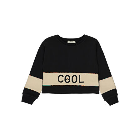 Panço Kız Çocuk Baskı Detaylı Sweatshirt Siyah
