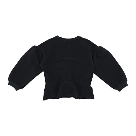Panço Kız Çocuk Kalp Dokulu Sweatshirt Siyah