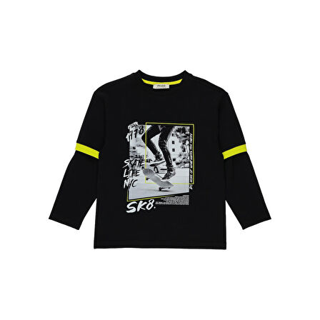 Panço Erkek Çocuk Uzun Kollu T-Shirt Siyah