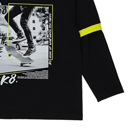 Panço Erkek Çocuk Uzun Kollu T-Shirt Siyah