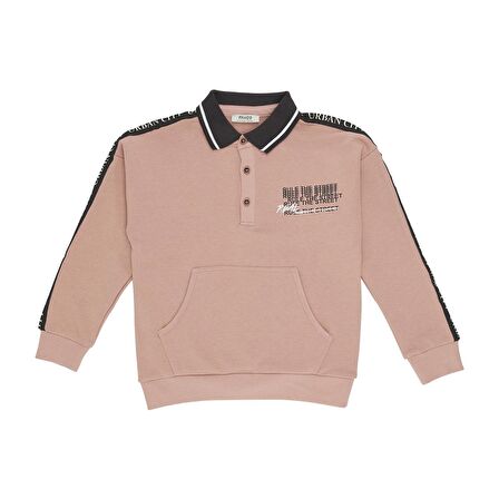 Panço Erkek Çocuk Çizgili Yakalı Sweatshirt Somon