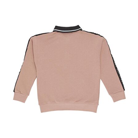 Panço Erkek Çocuk Çizgili Yakalı Sweatshirt Somon