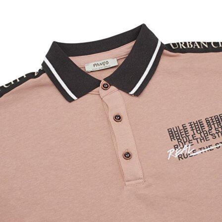 Panço Erkek Çocuk Çizgili Yakalı Sweatshirt Somon