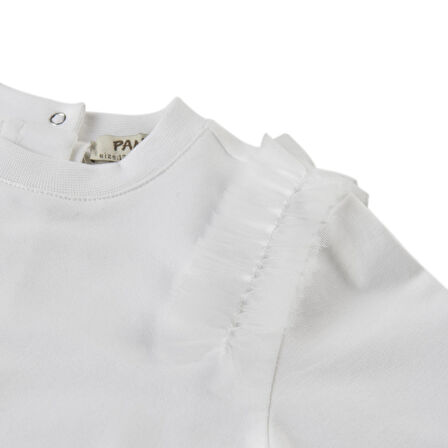 Panço Kız Çocuk Tül Detaylı Sweatshirt Beyaz
