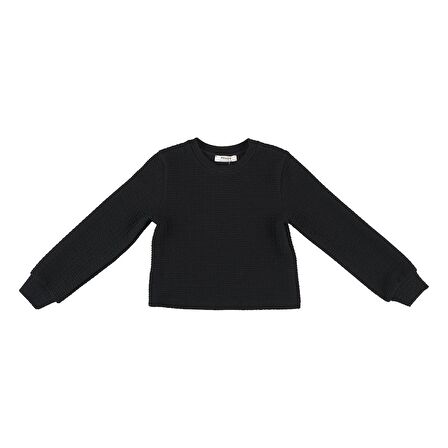 Panço Kız Çocuk Dokulu Örme Sweatshirt Siyah