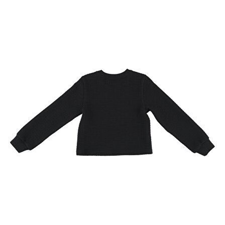 Panço Kız Çocuk Dokulu Örme Sweatshirt Siyah