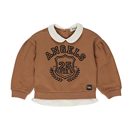 Panço Kız Çocuk Baskılı Sweatshirt Camel