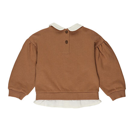 Panço Kız Çocuk Baskılı Sweatshirt Camel