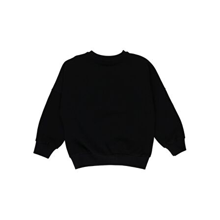 Panço Kız Çocuk Nakışlı Sweatshirt Siyah