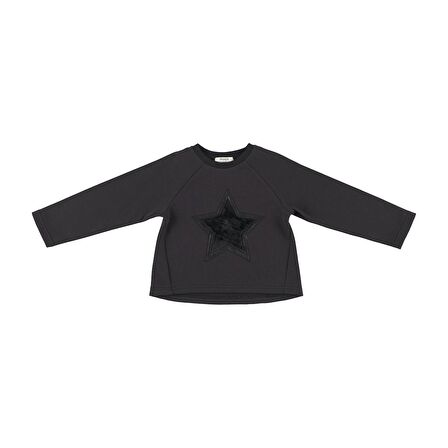 Panço Kız Çocuk Yıldız Nakış Detaylı Sweatshirt Siyah