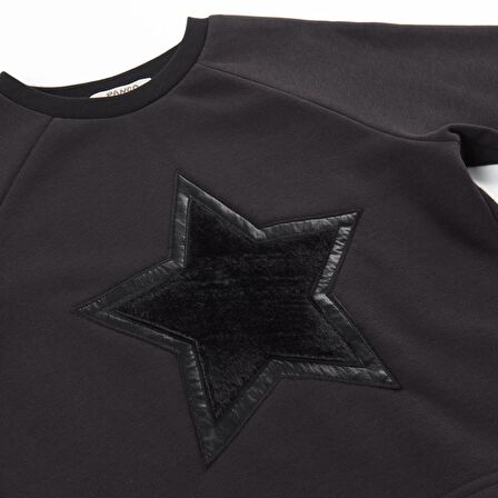 Panço Kız Çocuk Yıldız Nakış Detaylı Sweatshirt Siyah
