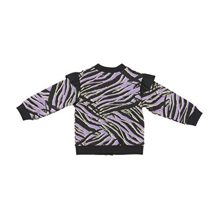 Panço Kız Çocuk Zebra Desenli Fermuarlı Sweatshirt Siyah