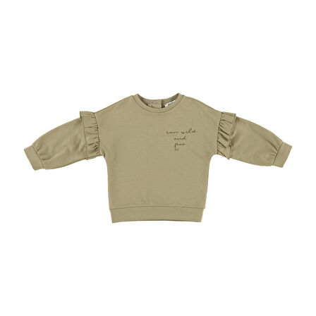 Panço Kız Çocuk Fırfır Detaylı Sweatshirt Ekru