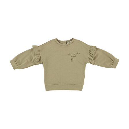 Panço Kız Çocuk Fırfır Detaylı Sweatshirt Ekru