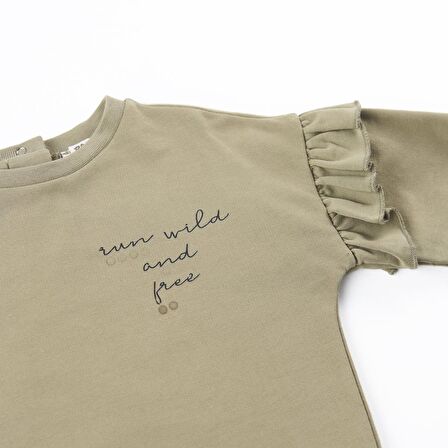 Panço Kız Çocuk Fırfır Detaylı Sweatshirt Ekru