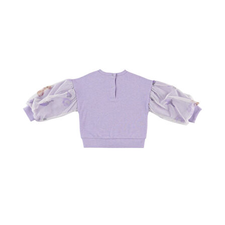 Panço Kız Çocuk Kolları Tül Detaylı Sweatshirt Mor