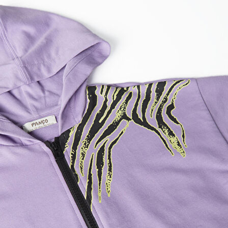 Panço Kız Çocuk Baskılı Fermuarlı Sweatshirt Mor