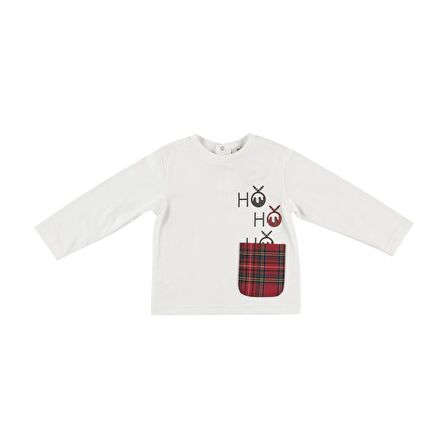 Panço Erkek Çocuk Ekose Cepli Uzun Kollu T-Shirt Ekru