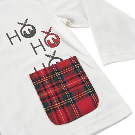 Panço Erkek Çocuk Ekose Cepli Uzun Kollu T-Shirt Ekru