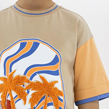 Panço Erkek Çocuk Kontrasti T-Shirt Bej