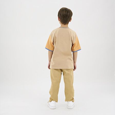 Panço Erkek Çocuk Kontrasti T-Shirt Bej