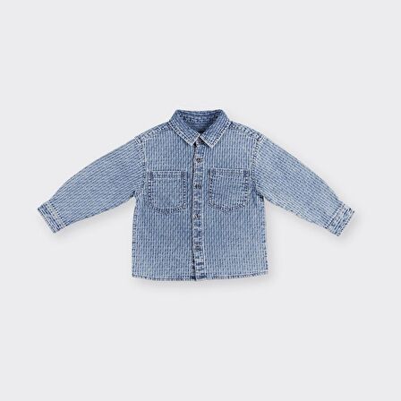 Panço Erkek Çocuk Düğmeli Denim Gömlek Mavi