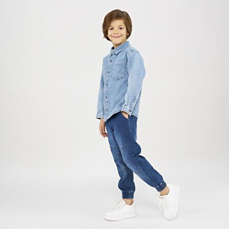 Panço Erkek Çocuk Düğmeli Denim Gömlek Mavi
