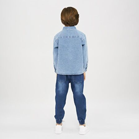 Panço Erkek Çocuk Düğmeli Denim Gömlek Mavi
