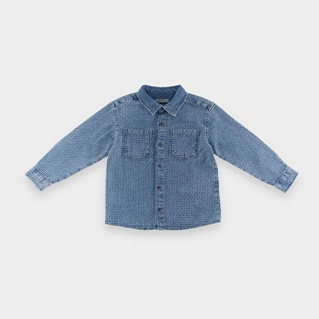 Panço Erkek Çocuk Düğmeli Denim Gömlek Mavi