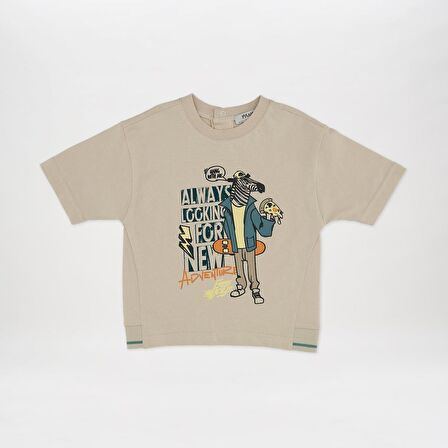 Panço Erkek Çocuk Baskılı T-Shirt Bej