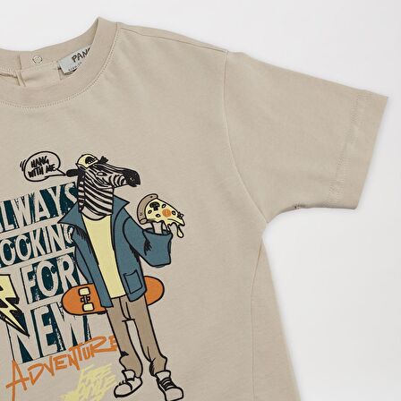 Panço Erkek Çocuk Baskılı T-Shirt Bej