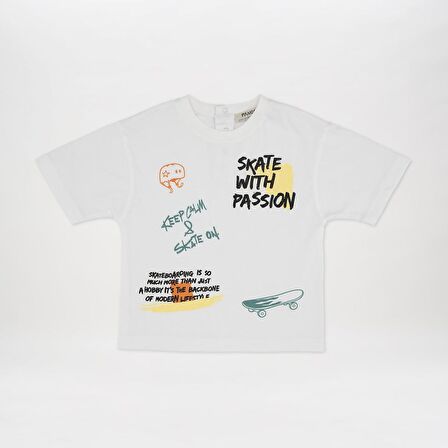 Panço Erkek Çocuk Baskılı T-Shirt Beyaz