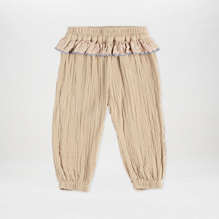 Kız Çocuk Dantel Detaylı Pantolon Bej