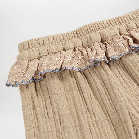 Kız Çocuk Dantel Detaylı Pantolon Bej