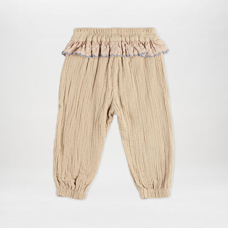 Kız Çocuk Dantel Detaylı Pantolon Bej