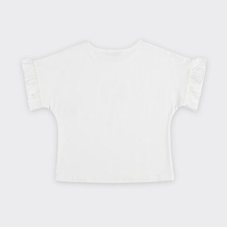 Panço Kız Çocuk Baskı Detaylı T-Shirt Ekru