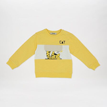 Panço Erkek Çocuk Baskı Detaylı Sweatshirt Sarı