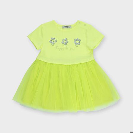 Panço Kız Çocuk  Baskı Detaylı Örme Elbise Sarı