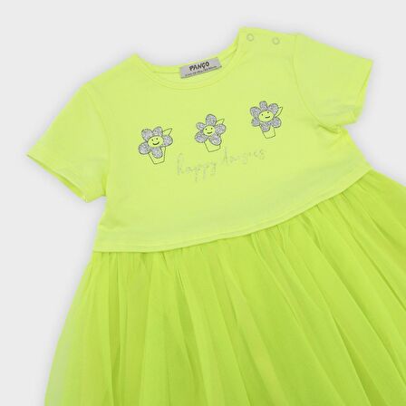 Panço Kız Çocuk  Baskı Detaylı Örme Elbise Sarı