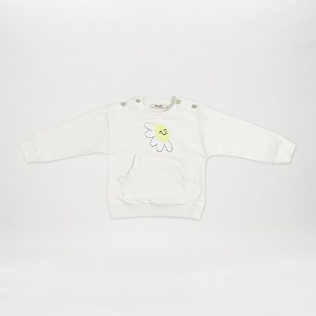 Kız Çocuk Baskı Detaylı Sweatshirt Ekru