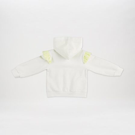 Kız Çocuk Fırfır Detaylı Fermuarlı Sweatshirt Ekru