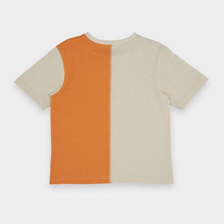 Panço Erkek Çocuk Renkli Blok Parçalı Kısa Kollu T-Shirt Bej
