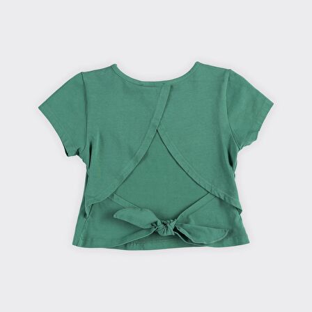 Kız Çocuk Arkası Pencere Detaylı T-Shirt Yeşil