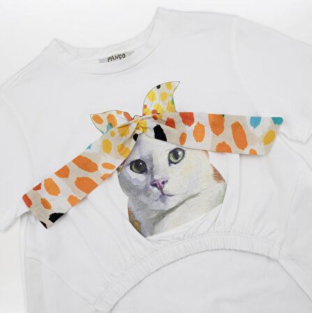 Panço Kız Çocuk Üç Boyutlu Baskı Detaylı T-Shirt Ekru