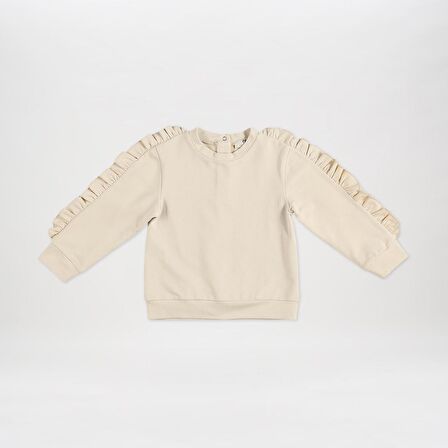 Panço Kız Çocuk Fırfır Detaylı Sweatshirt Bej