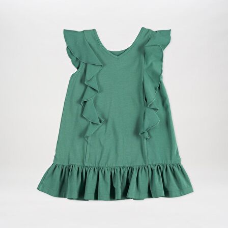 Kız Çocuk Fırfırlı Detaylı Elbise Sarı