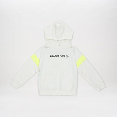 Kız Çocuk Baskı Detaylı Kapüşonlu Sweatshirt Ekru