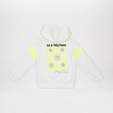 Kız Çocuk Baskı Detaylı Kapüşonlu Sweatshirt Ekru